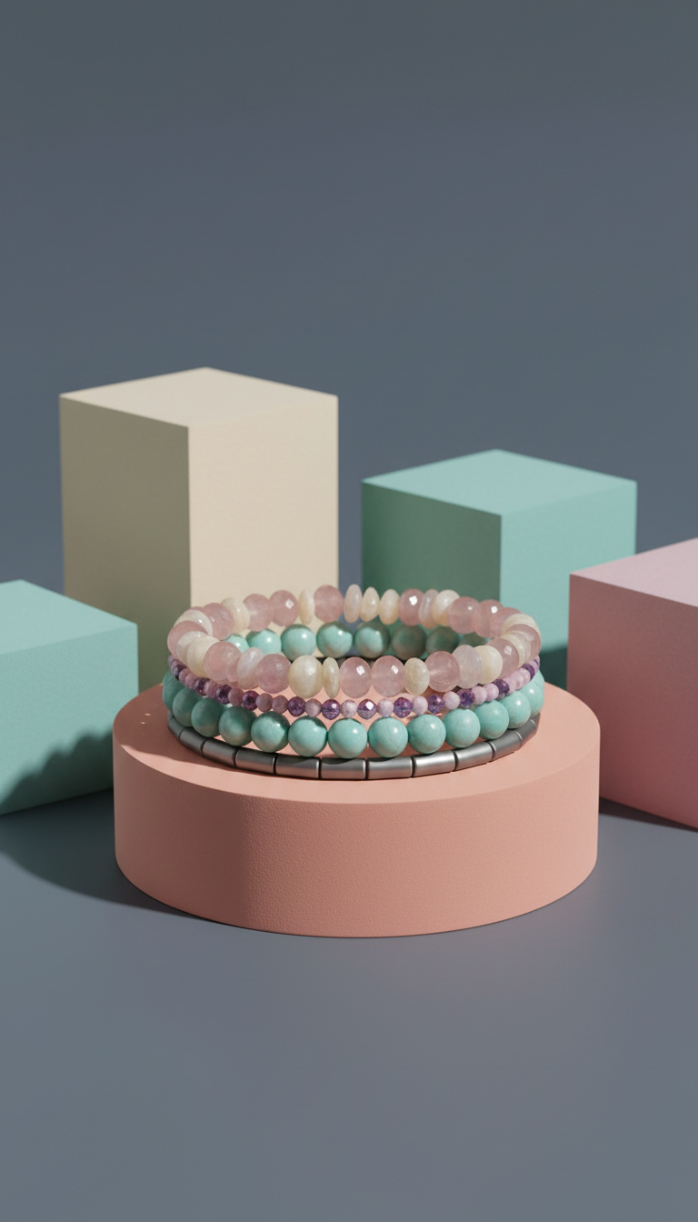 Layered beaded gemstone bracelet with adjustable clasp
