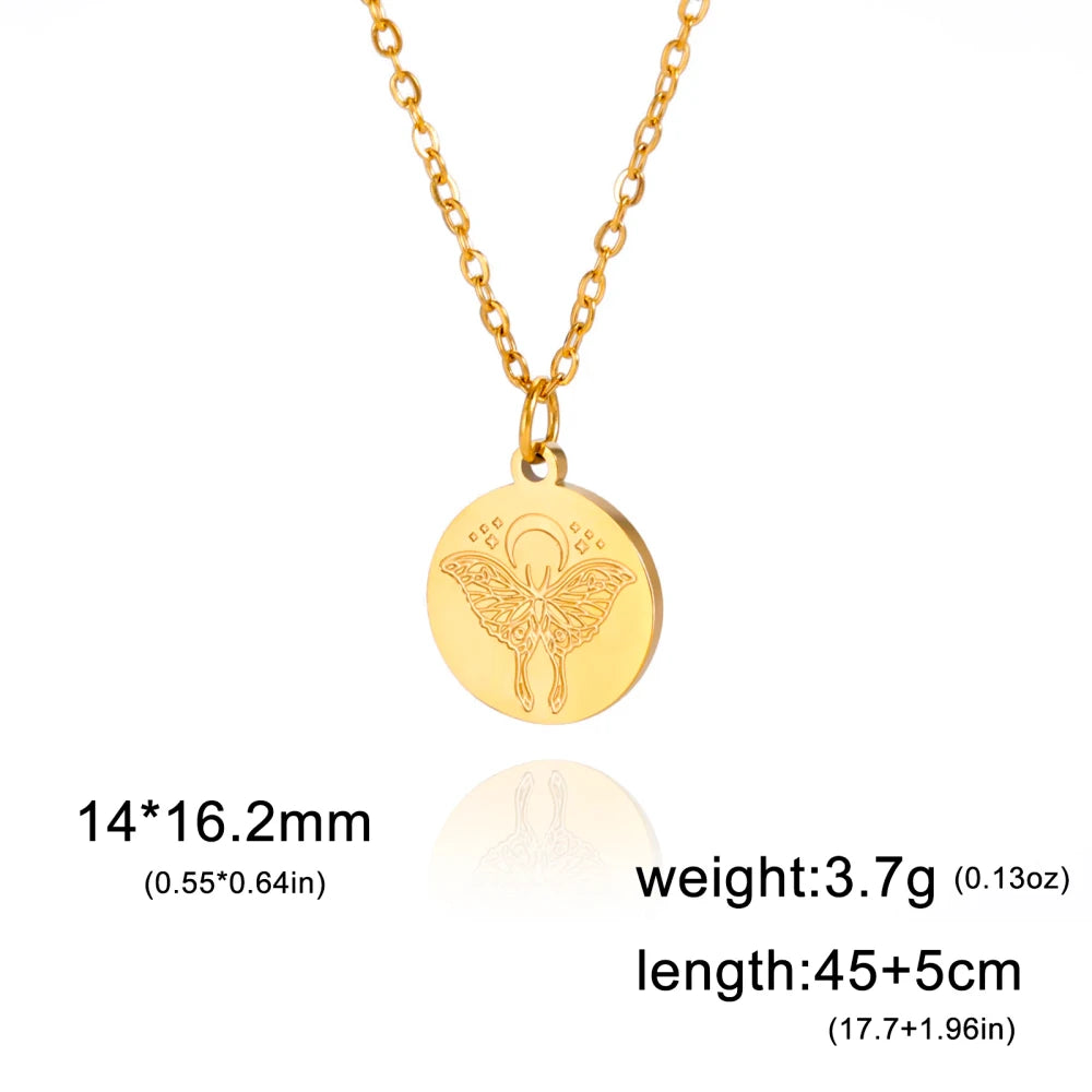 Moon Moth Disc Pendant Necklace