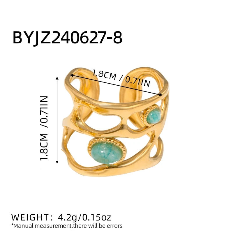 Natural Stone Stainless Steel Statement Ring