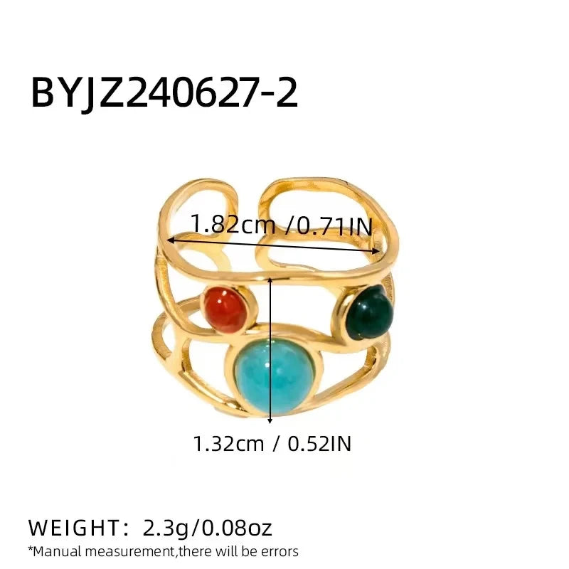 Natural Stone Stainless Steel Statement Ring