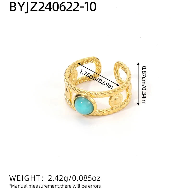 Natural Stone Stainless Steel Statement Ring