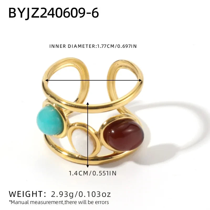 Natural Stone Stainless Steel Statement Ring