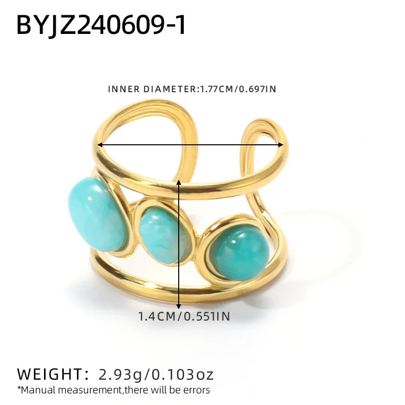 Natural Stone Stainless Steel Statement Ring