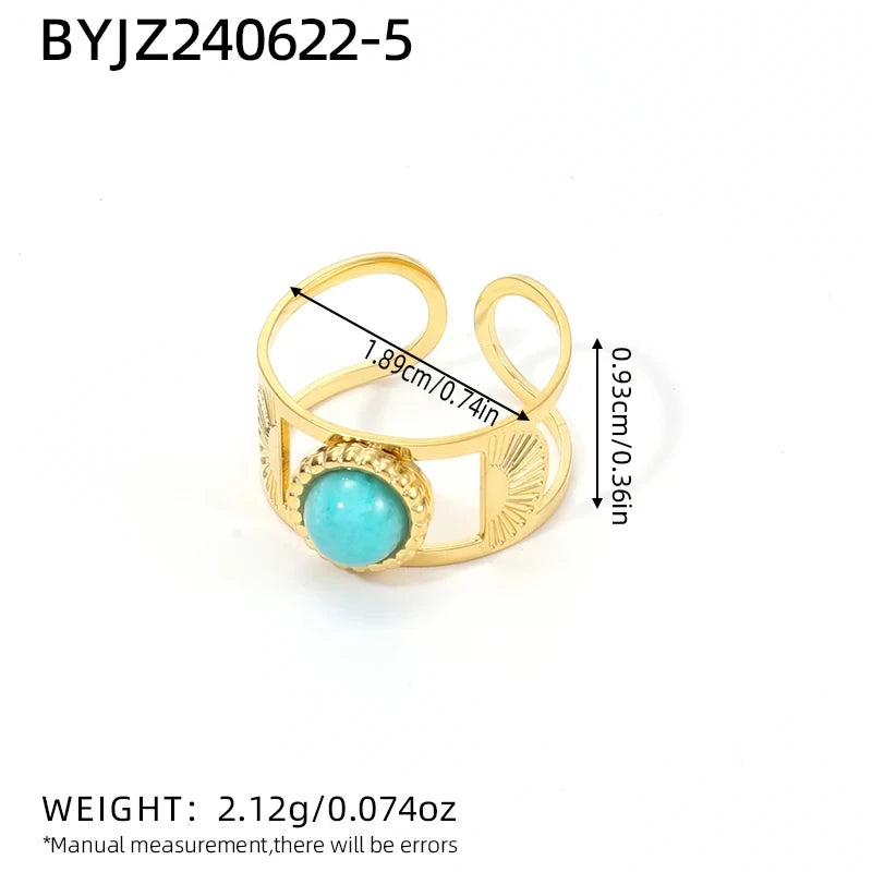 Natural Stone Stainless Steel Statement Ring