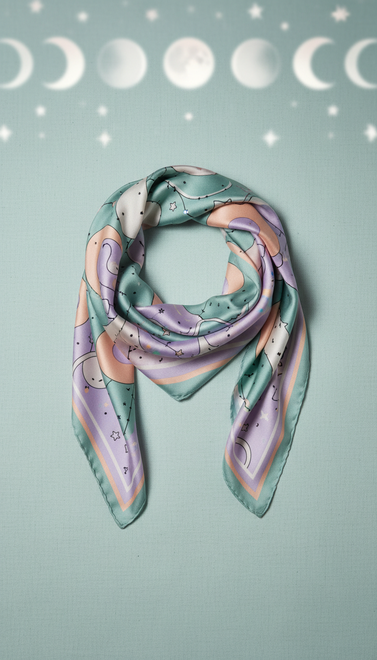 Celestial Silk Scarf with Moon Motifs