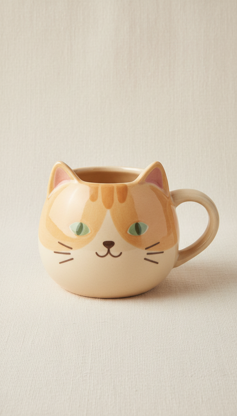 Ceramic Mug With Cat Illustrations