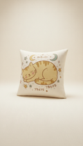 Plush Cat Pillow With Hand-Drawn Motif