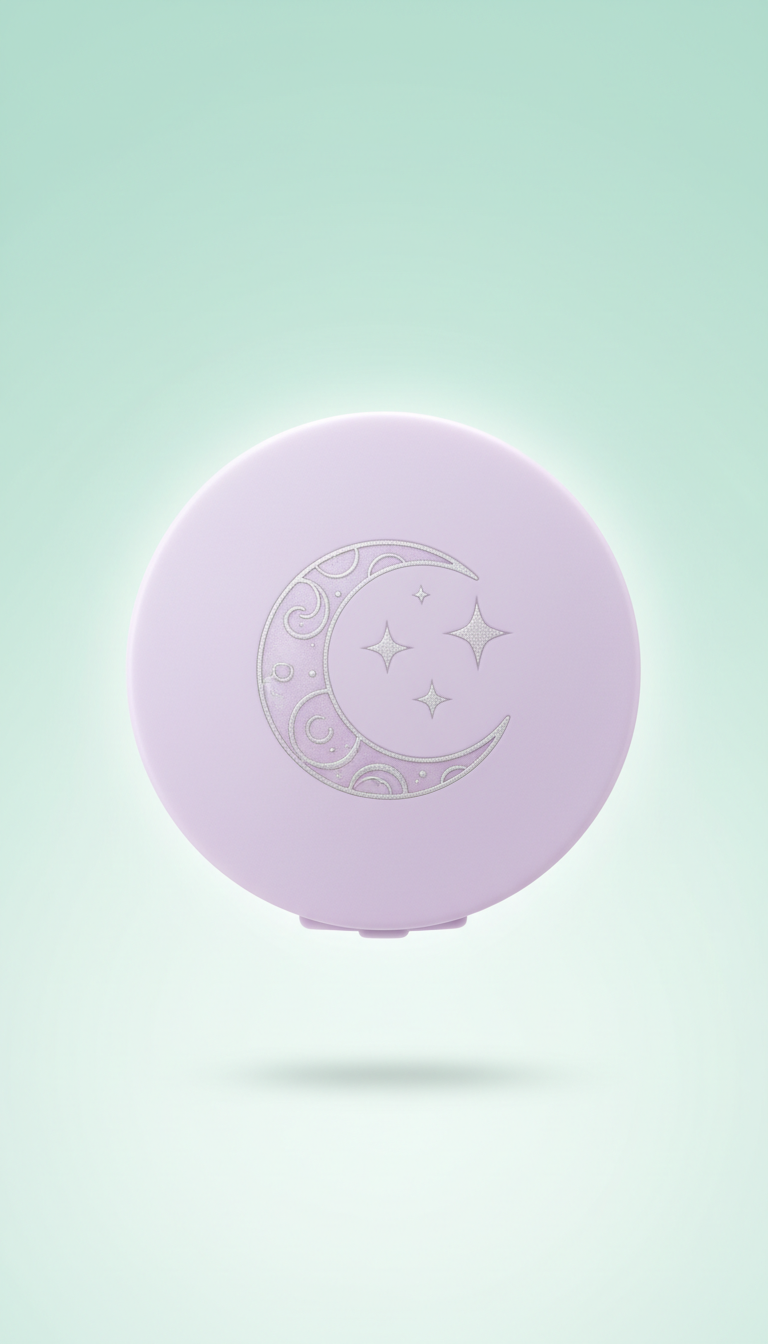 Pastel lavender cosmetic compact with moon motif