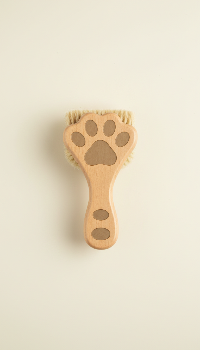Wooden Grooming Brush With Paw-Print Handle