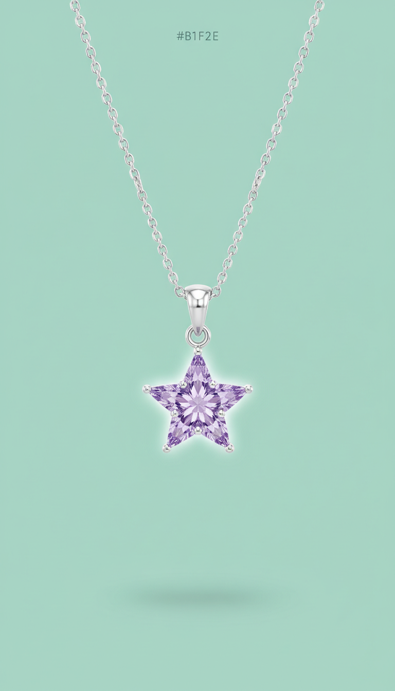 Lavender Veil star pendant necklace in delicate silver