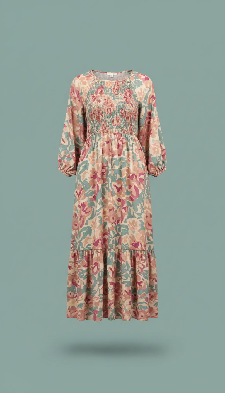 Boho floral midi dress in cotton