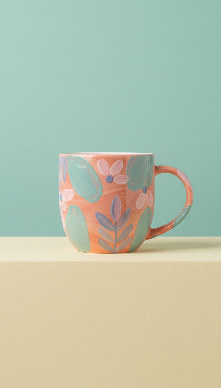 Hand-painted ceramic mug with botanical motif