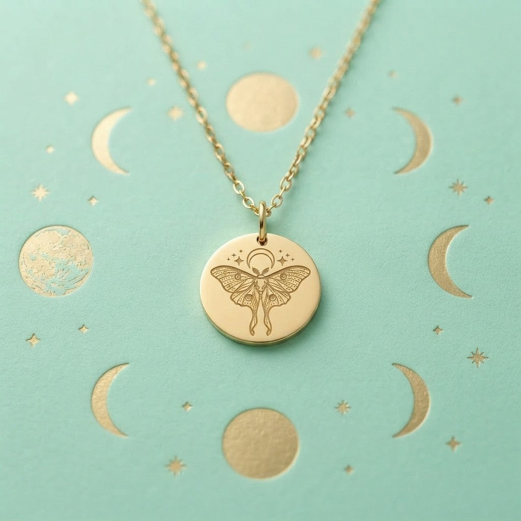 Moon Moth Disc Pendant Necklace